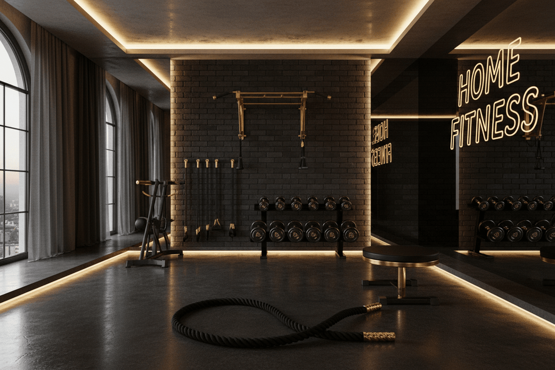 Premium TITAN home gym setup with black and gold equipment