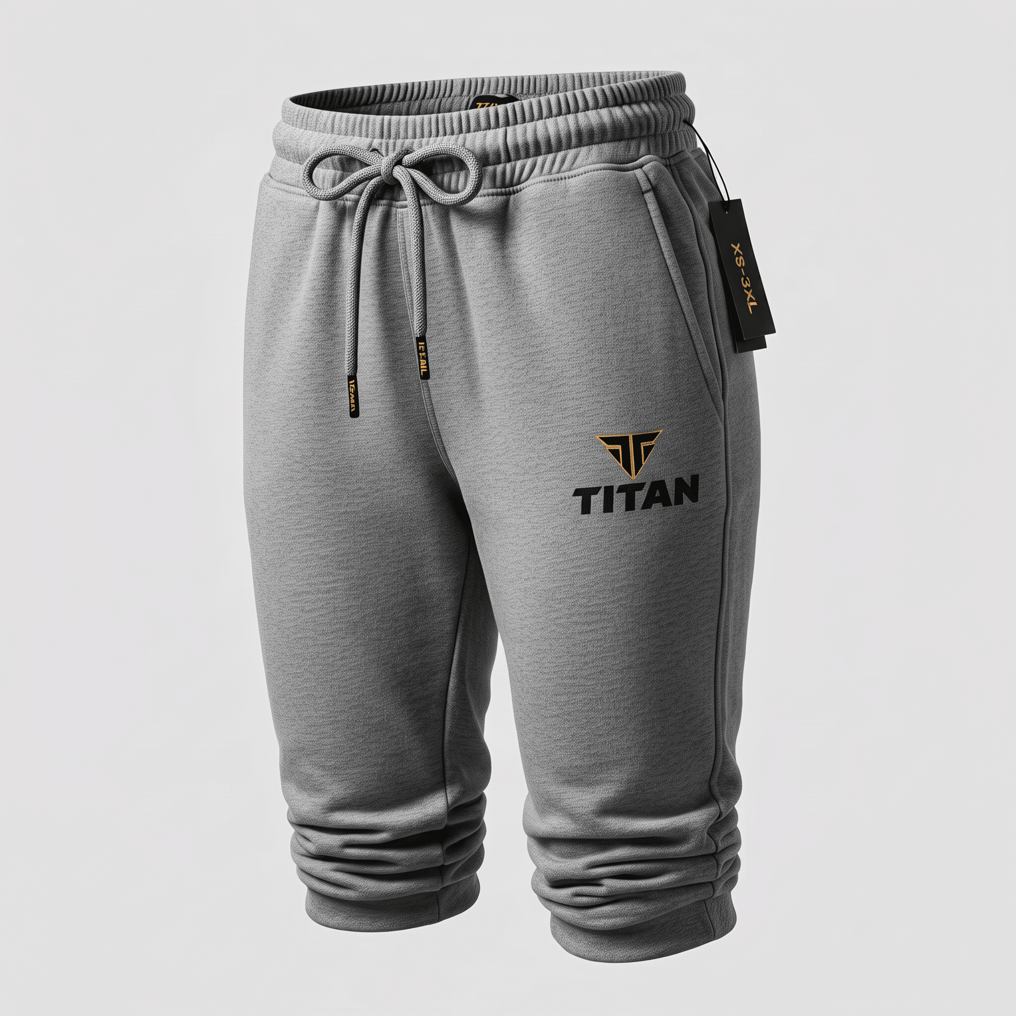 Grey heather athletic sweatpants with drawstring waistband and Titan logo on the thigh.