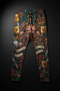 Titan Sport joggers featuring a warrior print, gold trophies, and roses with "Built From Every Battle" text.