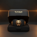 Black Titan Sport Global mouthguard with a gold lion emblem, displayed in a matte black premium carry case.