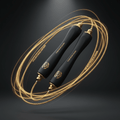 Titan Gold Lion speed jump rope with matte black handles, gold lion branding, and a shimmering gold wire cable.