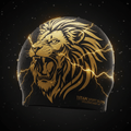 Black swim cap featuring a gold roaring lion design and lightning accents, branded TITAN SPORT GLOBAL.