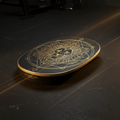Black oval balance board featuring a gold geometric lion design and Titan Sport Global logo on a dark gym floor.