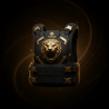 Black tactical weighted vest featuring a prominent gold lion head emblem, metallic gold buckles, and Titan branding.