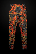 Titan Sport leggings featuring a flaming king, dragons, and roses with the motivational quote "I am forged in fire."