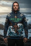 Titan Sport hoodie featuring tribal patterns, a warrior in waves, and the motivational quote: "I DO NOT BREAK I ADAPT."
