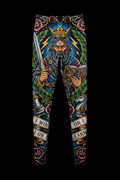 Black leggings featuring a king, sword, and chess pieces with the motivational text: "I win or I learn."