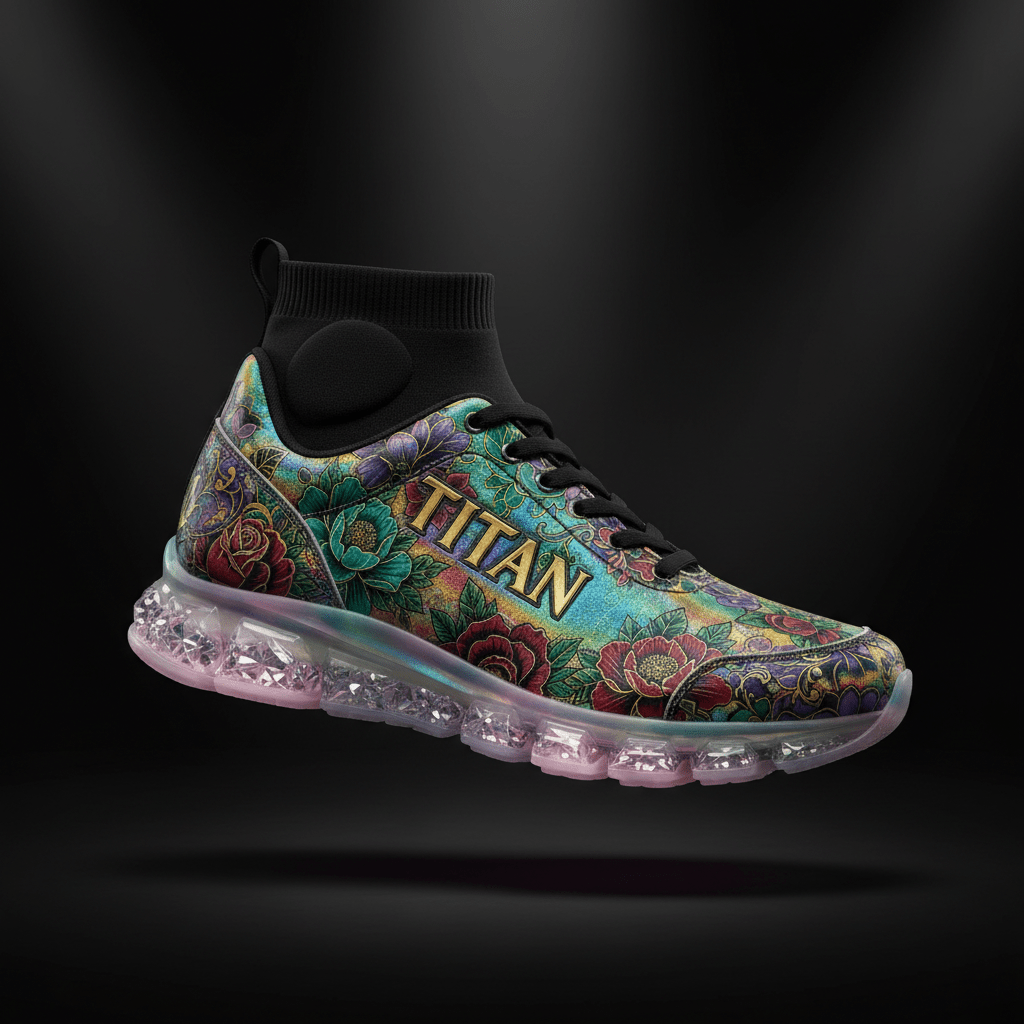 TITAN Crown Edition Floral Queen Women's Running Shoe holographic floral tattoo art design