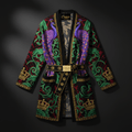 TITAN Crown Edition Tattoo Art Women's Belted Lounge Cardigan - bold peacock vine tattoo artwork on matte black ribbed knit