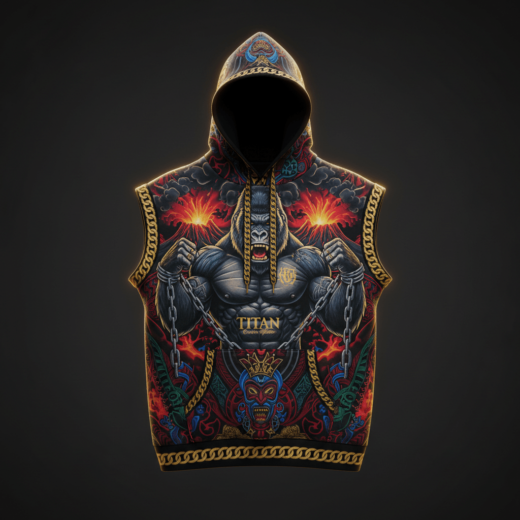 TITAN Men's Sleeveless Hoodie - Silverback King Crown Edition Design