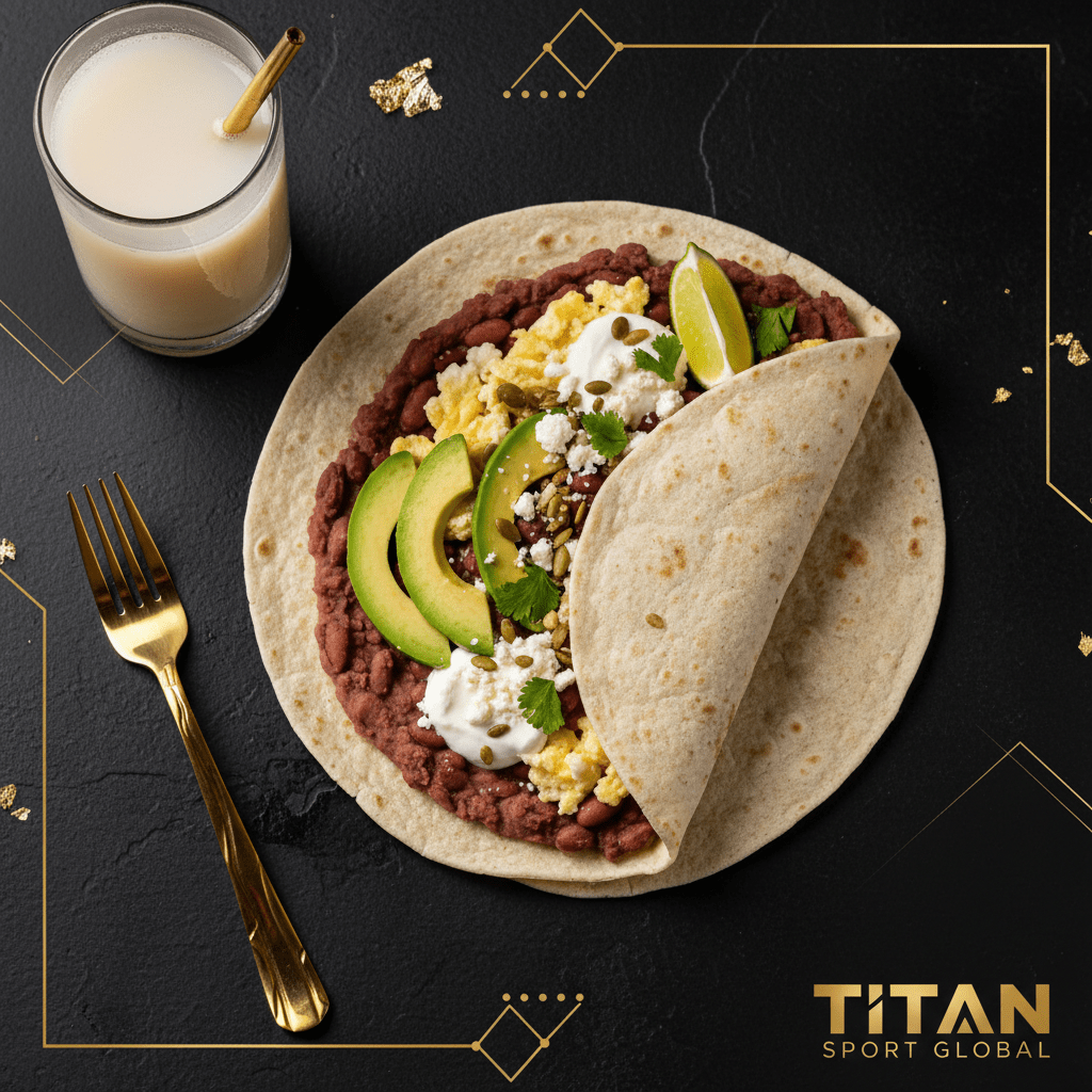 TITAN Honduran Baleada Power Breakfast Wrap flat lay dark luxury