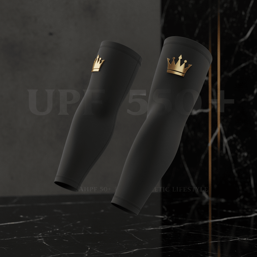 TITAN Golf Sun Sleeves Crown Edition matte black UPF 50+ gold crown logo