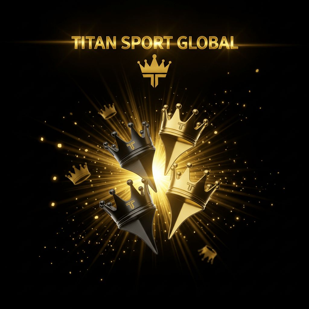 TITAN SPORT GLOBAL golf ball markers with gold crown branding on dark background