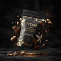 TITAN Organic High-Protein Energy Ball Mix Chocolate Peanut Butter — ultra-premium luxury editorial product shot