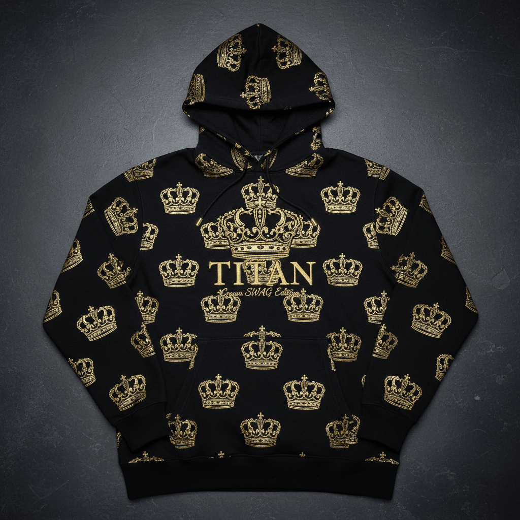 TITAN Men's Midnight Black Crown Pullover Hoodie — King SWAG Edition