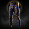 TITAN Men's Compression Tights with serpent, crown and tribal tattoo-style Crown Edition artwork in royal blue, crimson and gold on matte black compression fabric