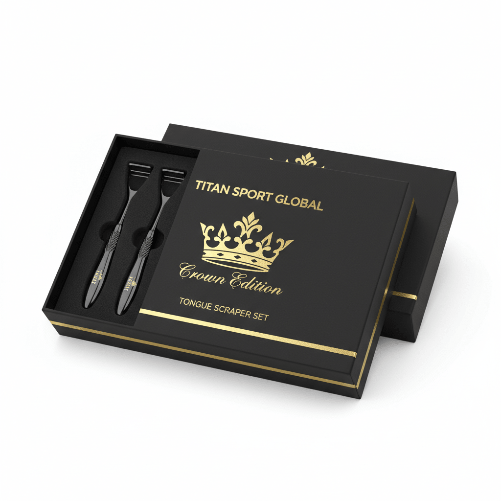TITAN Crown Edition Stainless Steel Tongue Scraper Set — matte black finish