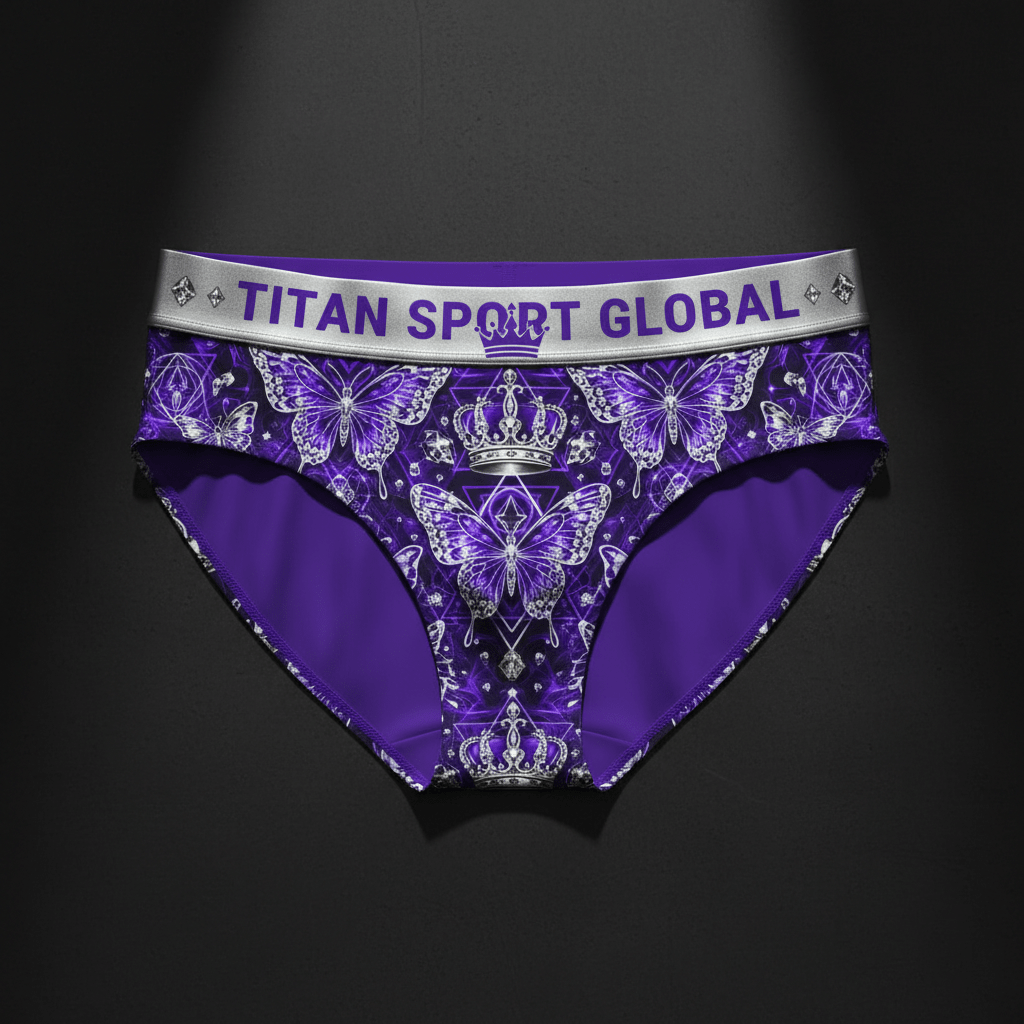 TITAN Crown Edition Women's Crystal Butterfly Sport Briefs — Electric Violet & Silver