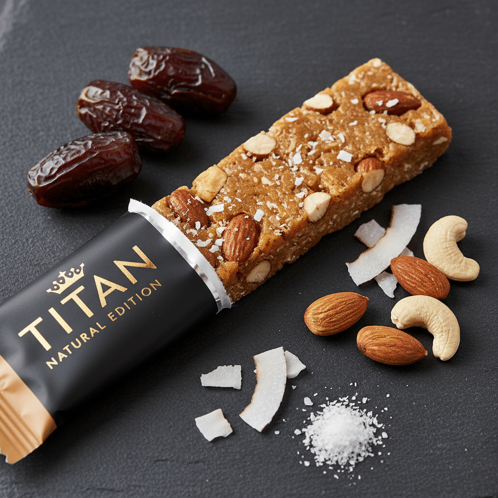 TITAN Natural Energy Bar Date & Almond Crown Edition — 5 ingredients no added sugar vegan product shot