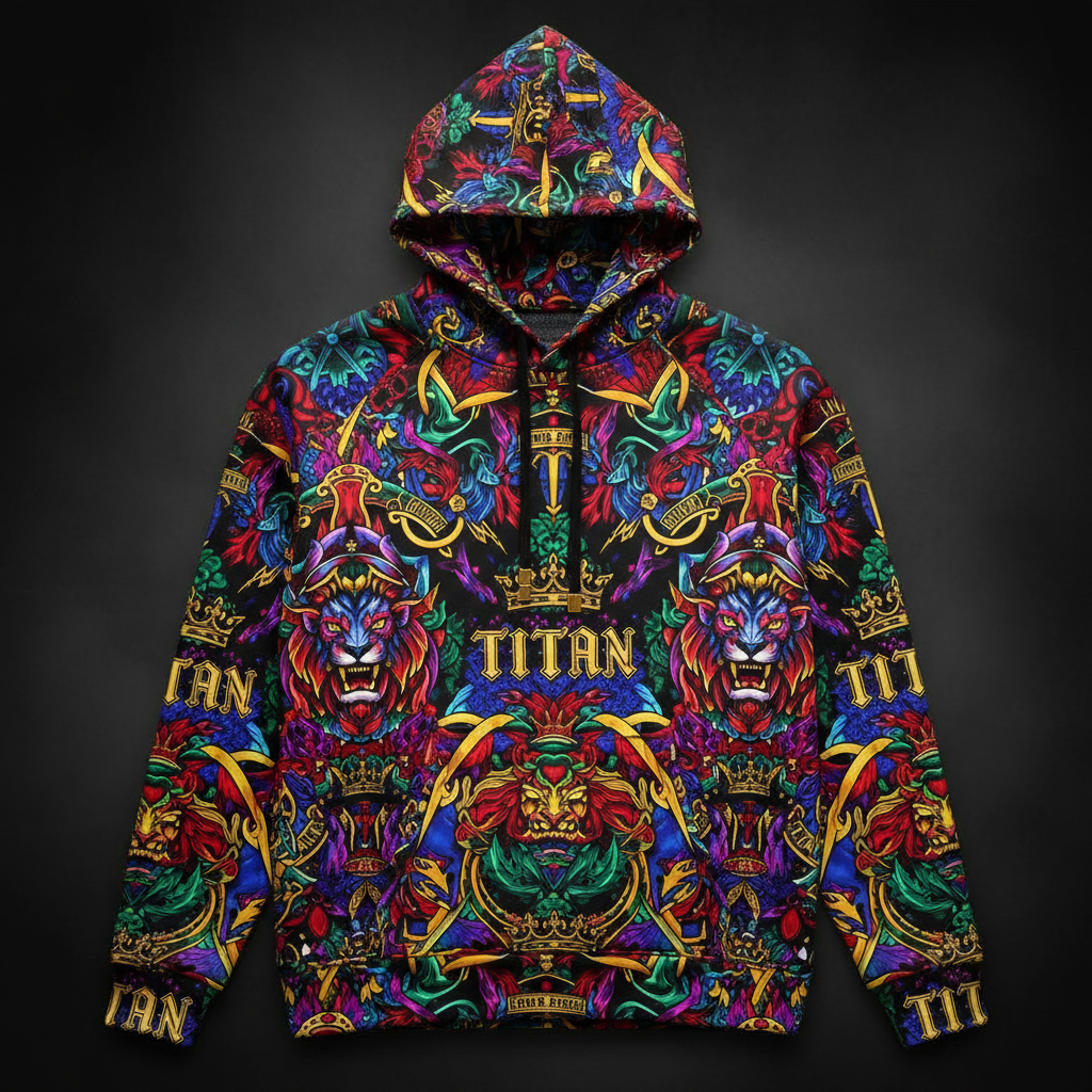TITAN All-Over Print Sublimation Hoodie - Black & Gold Crown Edition