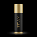 Matte black TITAN deodorant stick with a gold cap, base, and vertical gold logo branding against a black background.