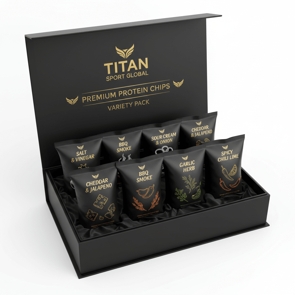 TITAN Protein Chips Variety Pack 6-Pack — matte black gift box