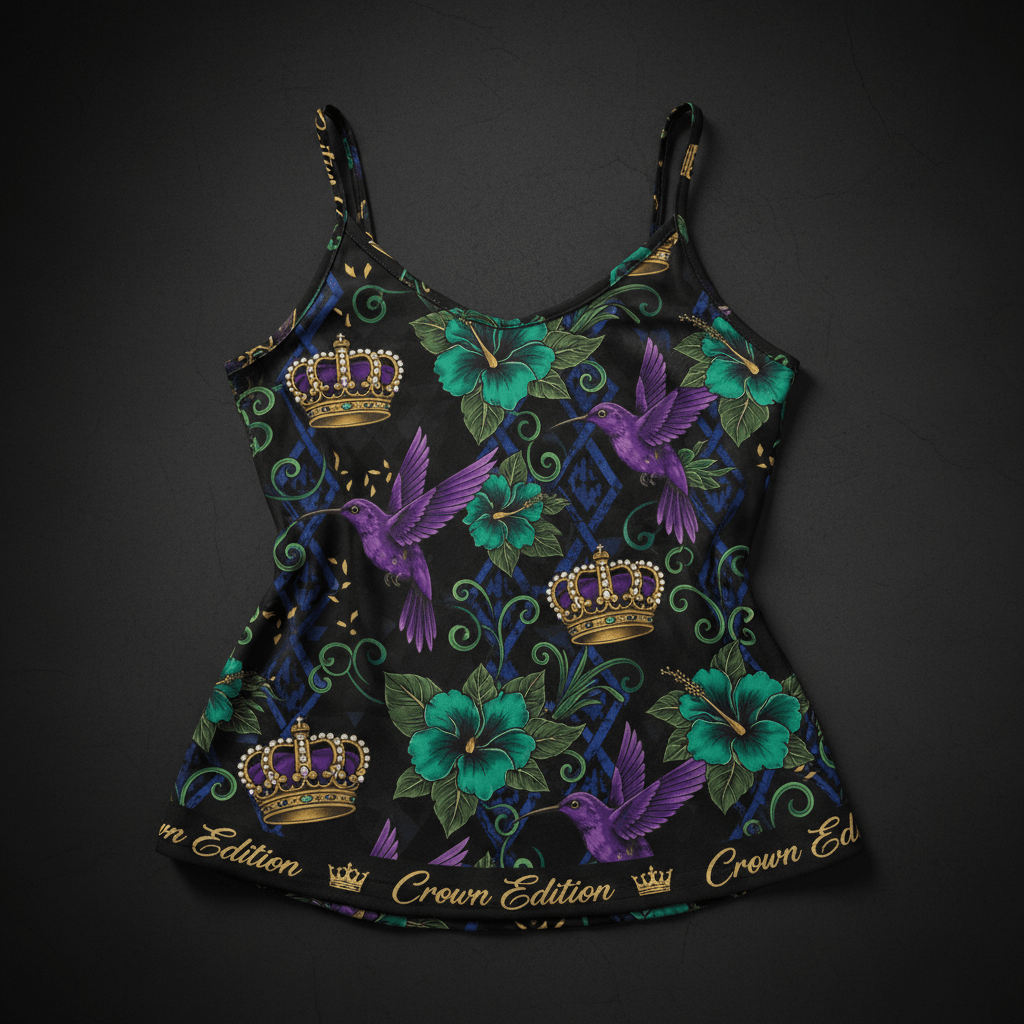 TITAN Crown Edition Tattoo Art Women's Lounge Tank Top - bold colorful tattoo artwork on matte black fabric