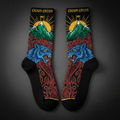 TITAN Crown Edition Tattoo Art Cushioned Hiking Socks - bold colorful tattoo artwork on matte black fabric