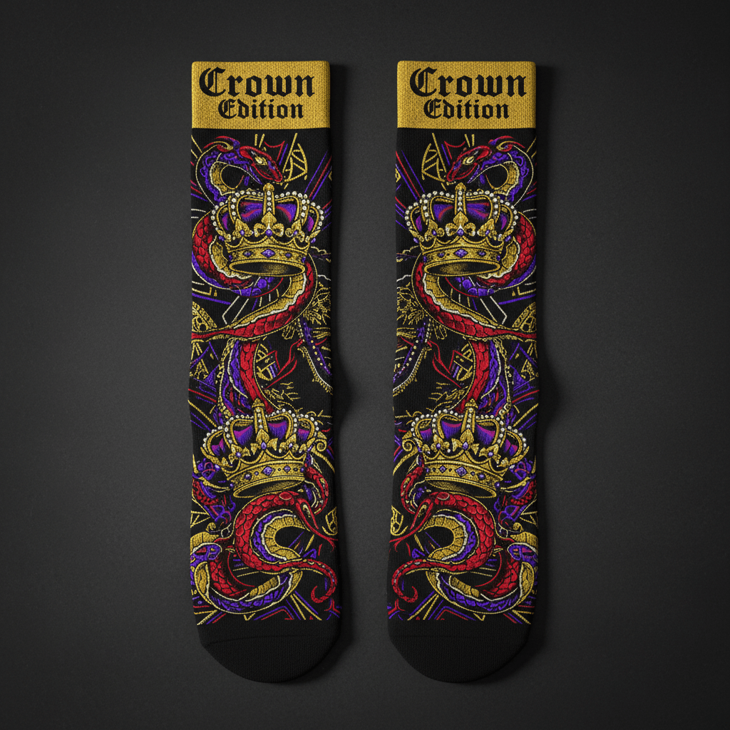 TITAN Crown Edition Performance Crew Socks — Black & Gold tattoo artwork