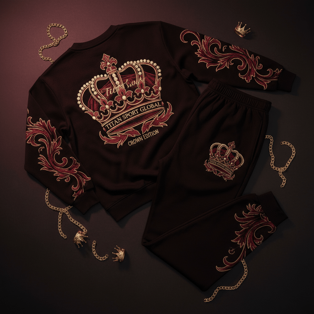 TITAN Men's Crown Edition Lounge Set Burgundy Gold