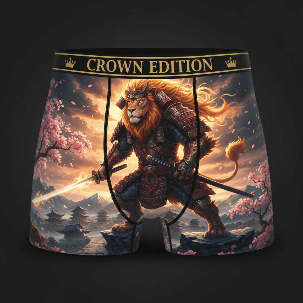 TITAN Samurai Lion Men's Boxer Briefs Crown Edition — lion in samurai armor anime art on matte black