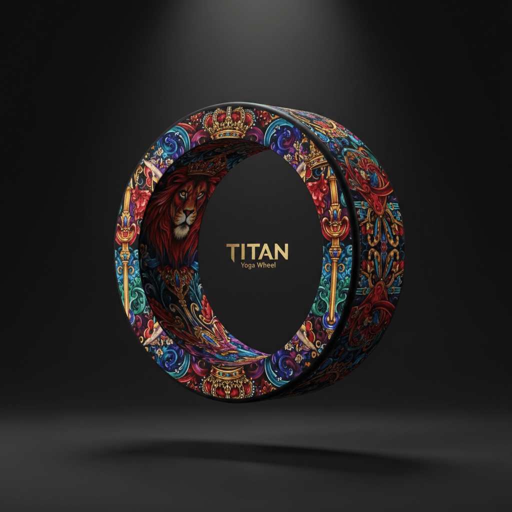 TITAN Yoga Wheel with bold tattoo-style Crown Edition artwork