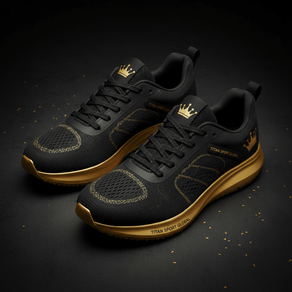 TITAN Running Shoes Black Gold Lightweight Athletic Sneakers Crown Edition