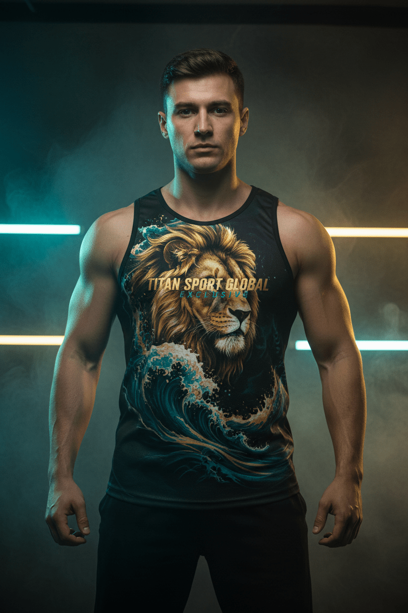 TITAN Gold Teal Lion Ocean Wave Performance Tank