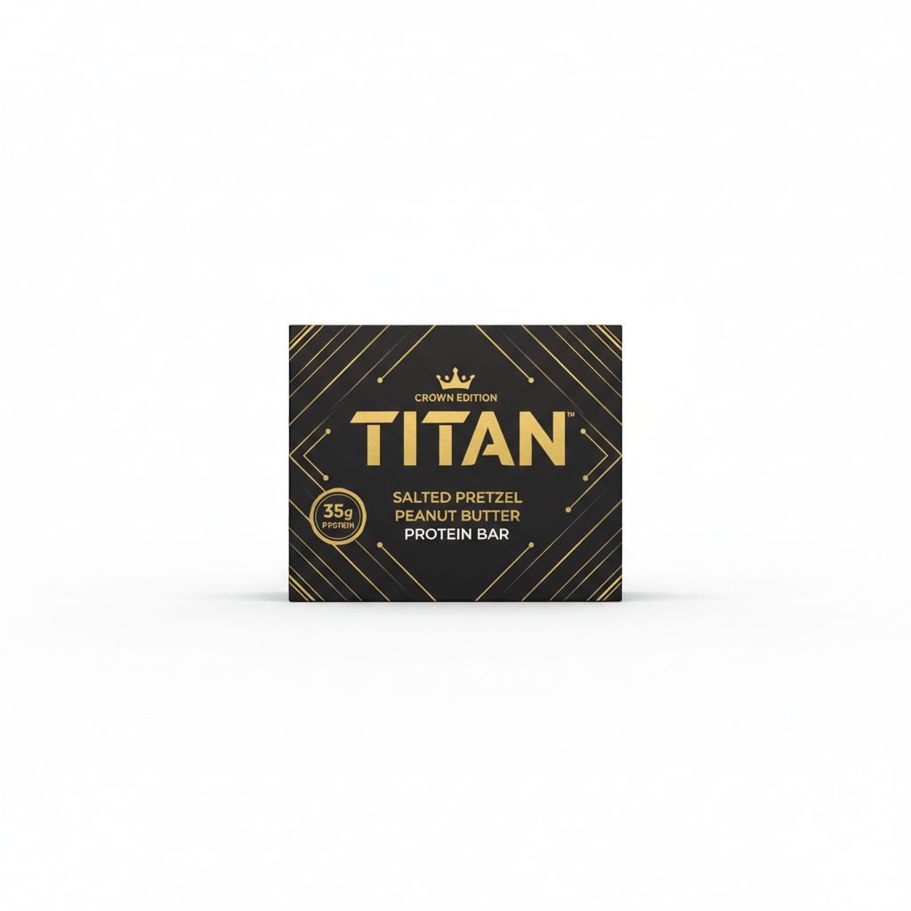 TITAN Salted Pretzel Peanut Butter Protein Bar Crown Edition packaging