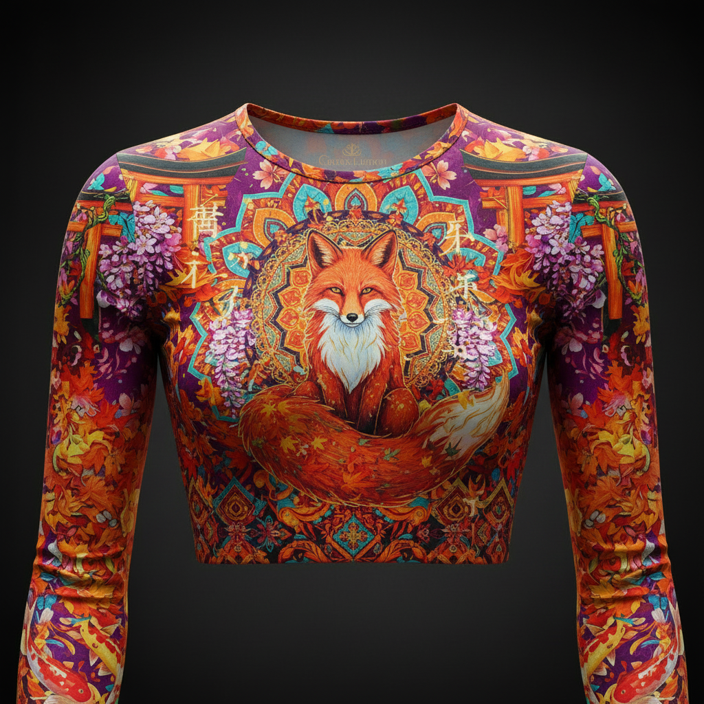 TITAN Women’s Neon Mandala Fox Bloom Long Sleeve Crop — Inari Edition