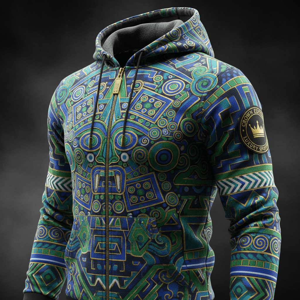TITAN Aztec Tlaloc Zip-Up Hoodie — Storm God Edition