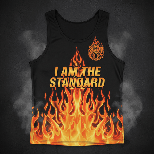 TITAN I Am the Standard Muscle Tank Crown Fire Tank black neon orange gold flame warrior streetwear