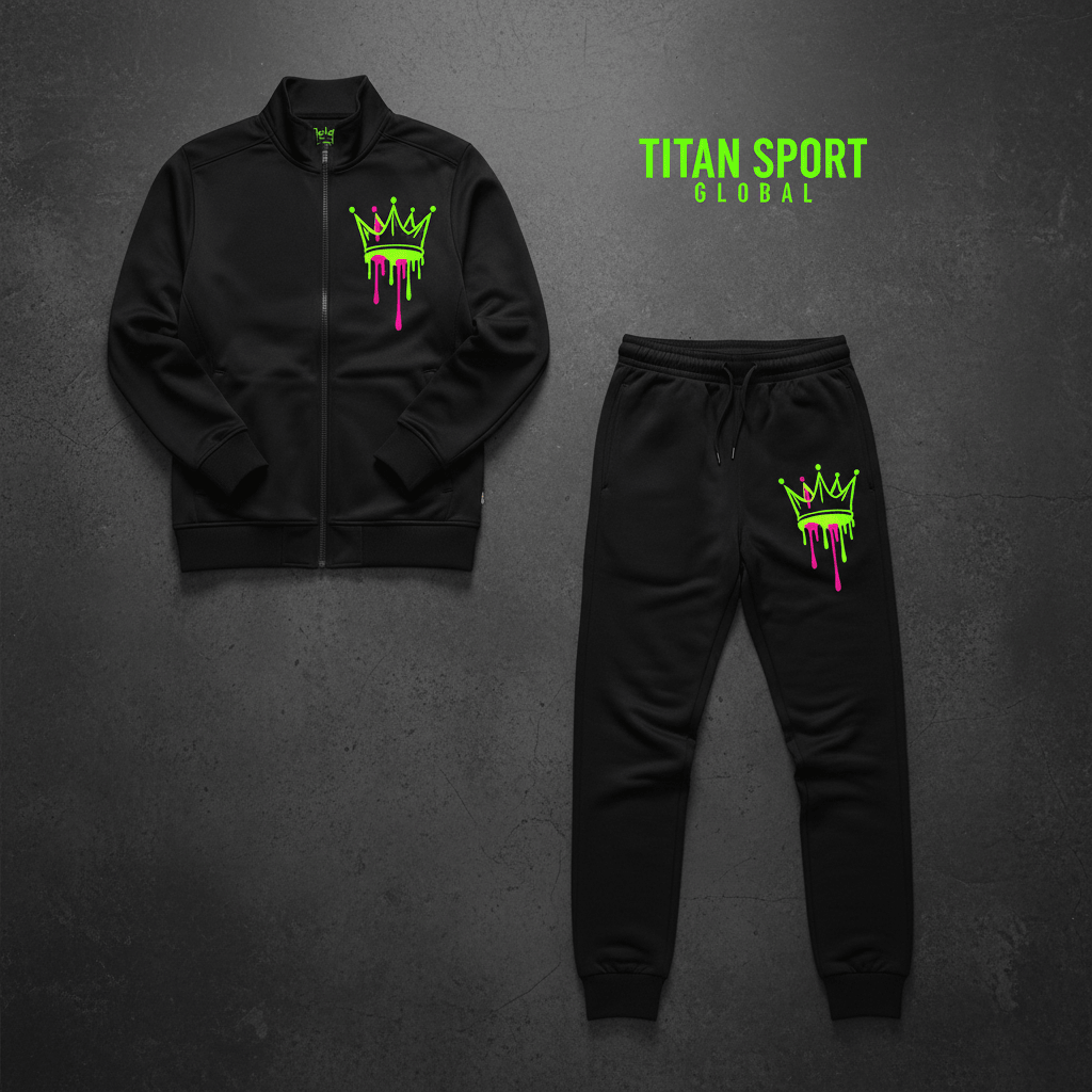 TITAN Men's Neon Drip Crown Tracksuit matching set flat lay