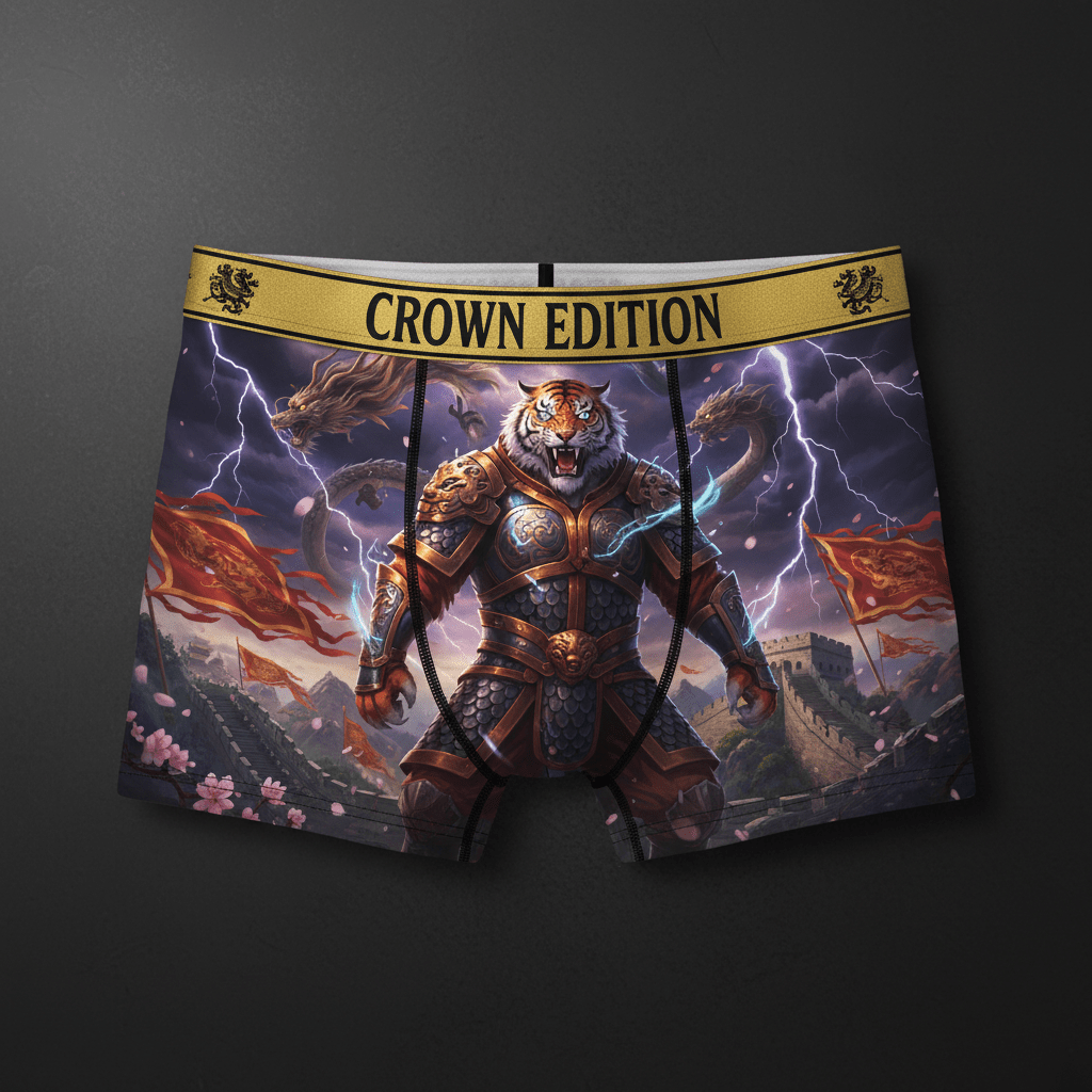 TITAN Imperial Dragon Tiger Men's Boxer Briefs Crown Edition — tiger in imperial dragon armor anime art on matte black