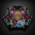 TITAN Crown Edition 11K Milestone Men's Lounge Crewneck - epic imperial crown tattoo masterpiece on matte black heavyweight fleece