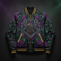 TITAN Crown Edition Varsity Bomber Jacket — Crowned eagle tattoo artwork in electric purple and emerald green
