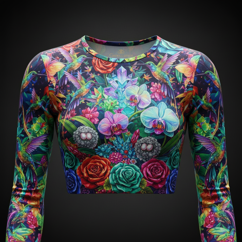 TITAN Women’s Neon Hummingbird Crystal Garden Long Sleeve Crop — Xochiquetzal Edition