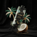 TITAN Organic Coconut Water Hydration & Electrolytes — ultra-premium luxury editorial product shot