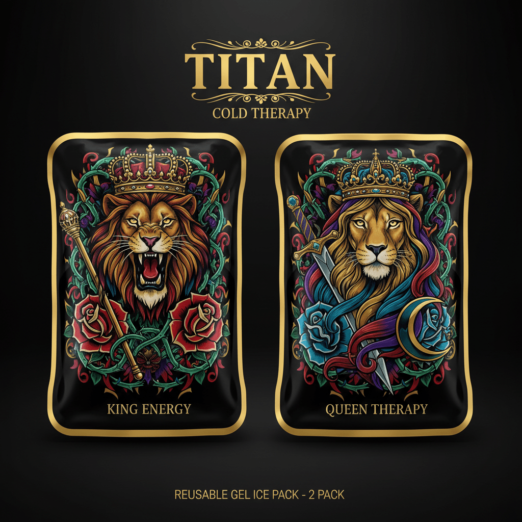 TITAN Ice Pack Reusable Gel Cold Therapy 2-Pack with bold tattoo-style Crown Edition artwork