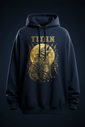 TITAN Wolf Crown Oversized Hoodie in Midnight Navy with gold wolf crown graphic