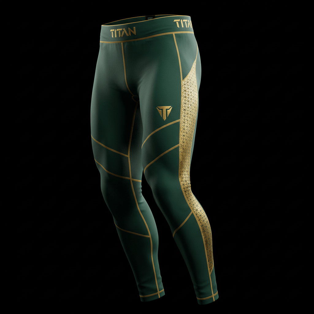 TITAN compression leggings in forest green with gold accents - warrior edition
