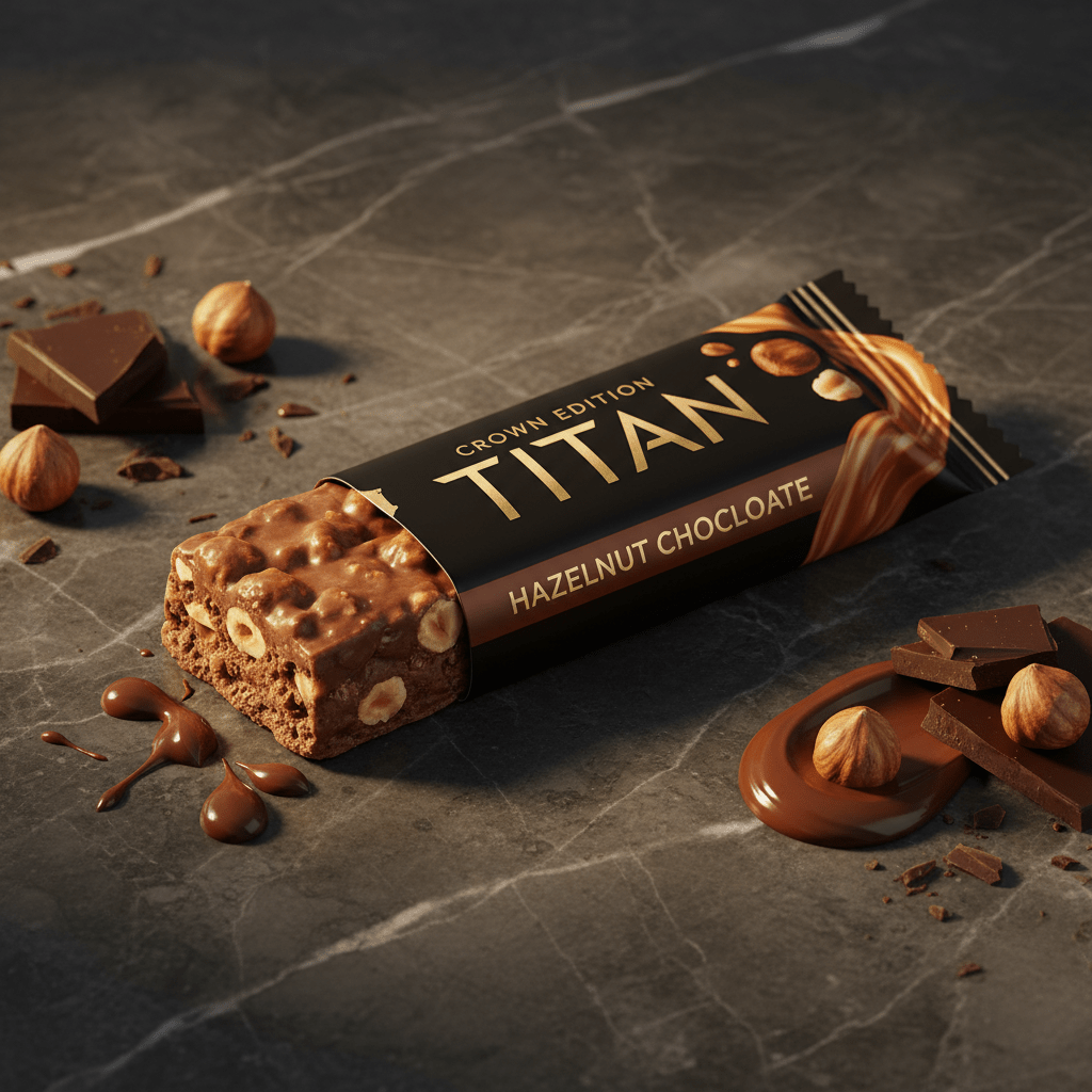 TITAN Vegan Protein Bar Hazelnut Chocolate Crown Edition — 20g protein premium product shot
