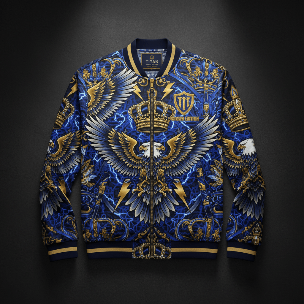 TITAN Crown Edition Men's Storm Eagle Bomber Jacket — Sapphire & Gold