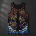 TITAN Crown Edition Tattoo Art Men's Lounge Ribbed Tank - bold colorful tattoo artwork on matte black ribbed fabric